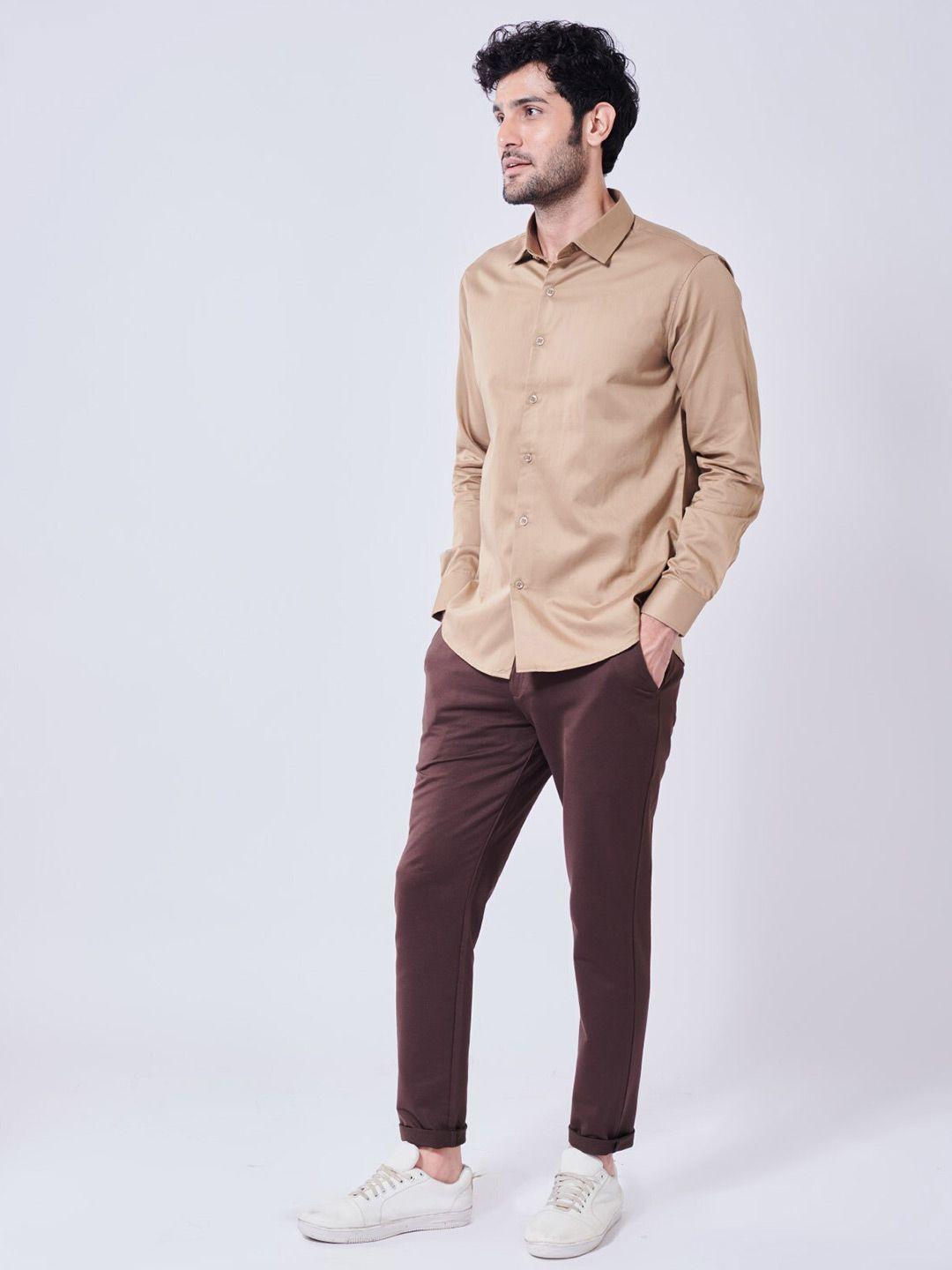 beyours men brown classic opaque casual shirt