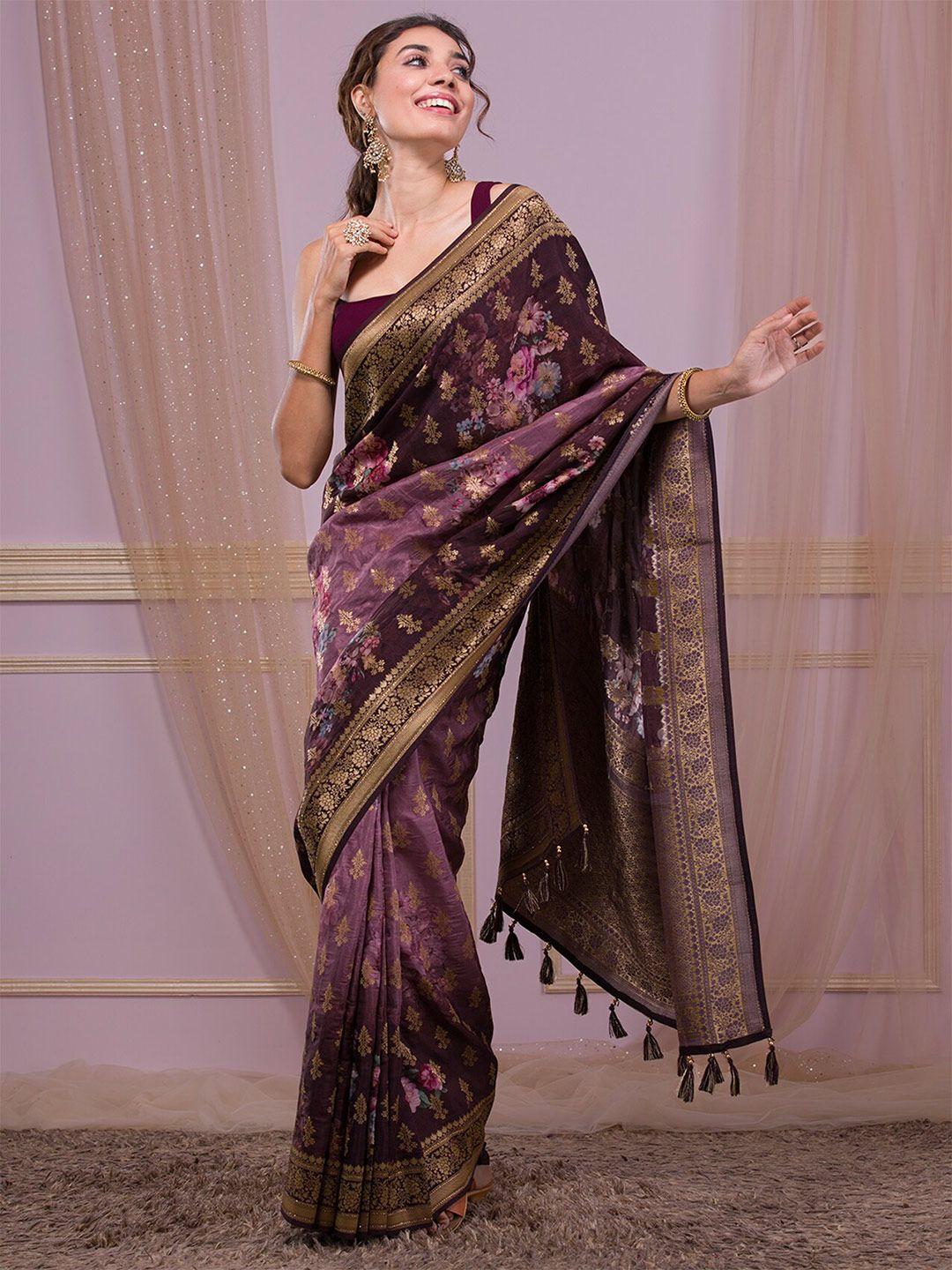 koskii floral woven design zari banarasi saree