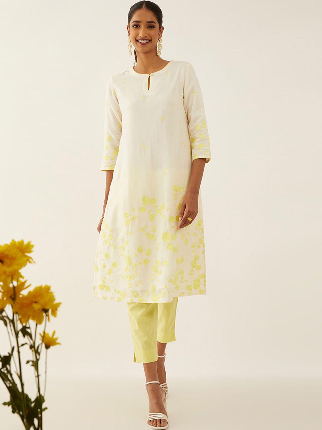 taneira floral embroidered keyhole neck a-line kurta