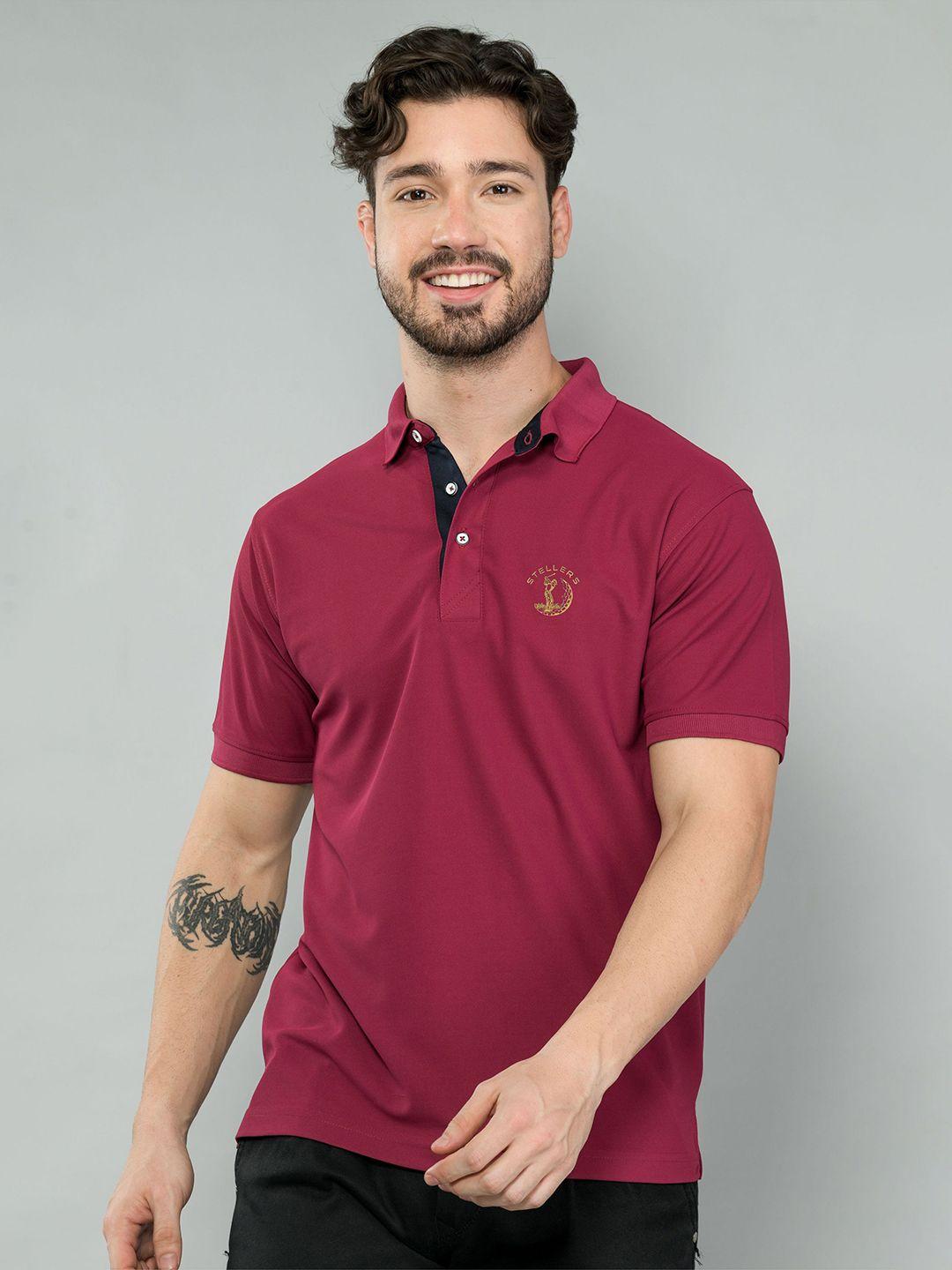 stellers men magenta polo collar t-shirt