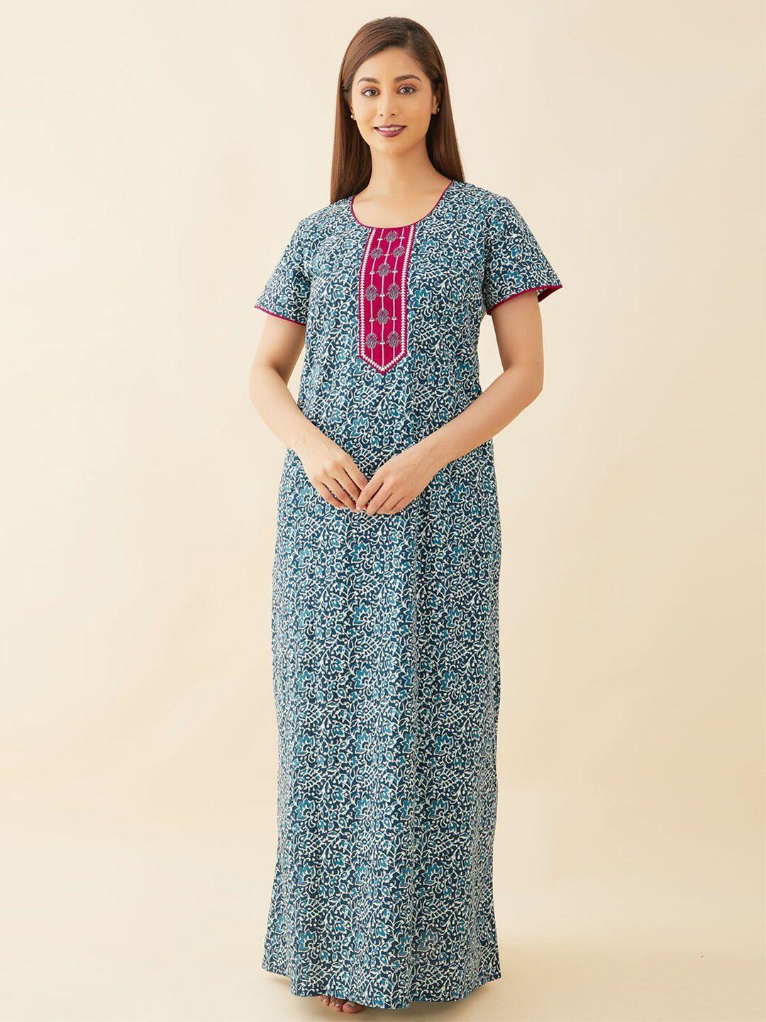 maybell blue printed maxi nightdress