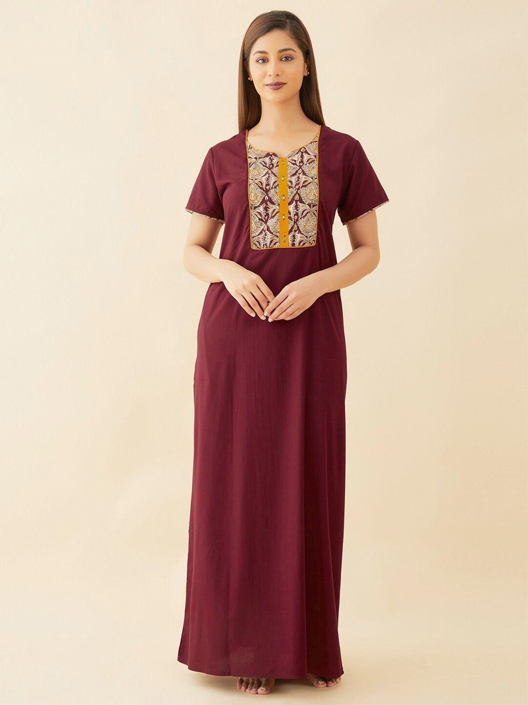 maybell maroon printed maxi nightdress