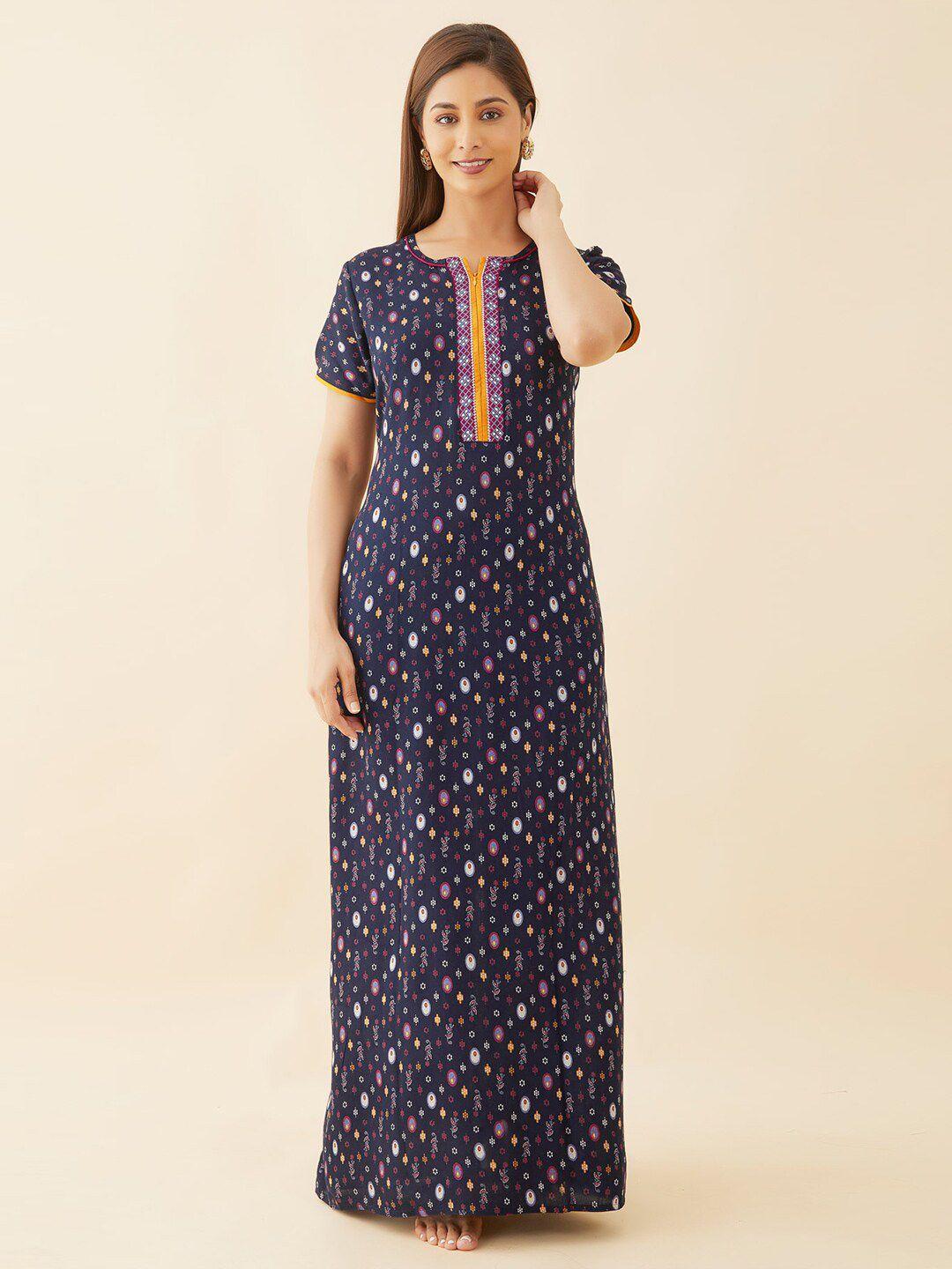 maybell navy blue printed maxi nightdress