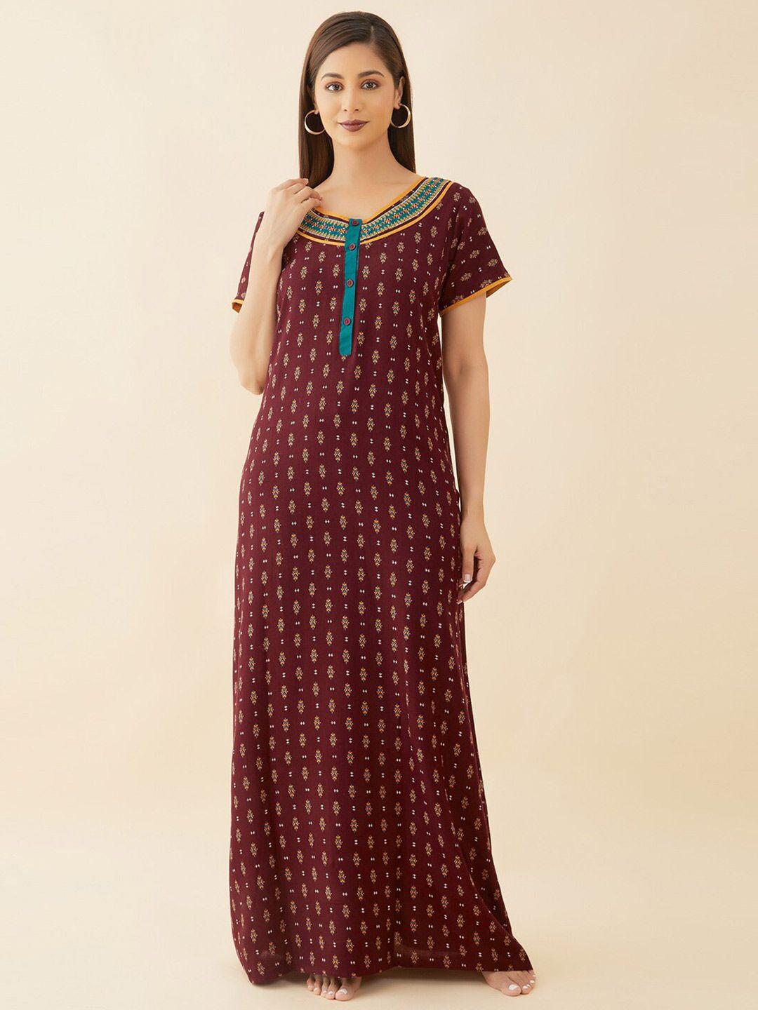 maybell maroon printed maxi nightdress