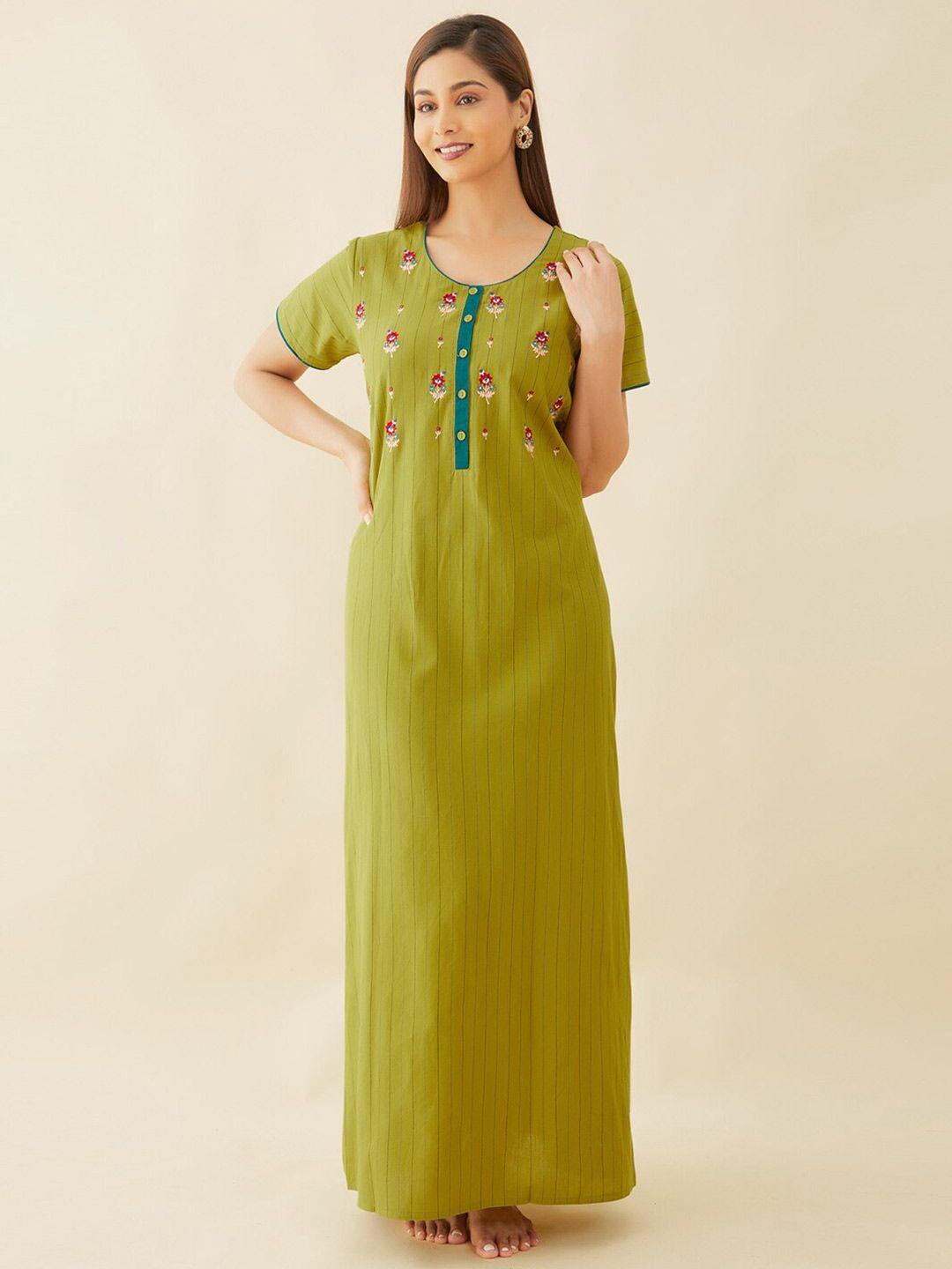 maybell green embroidered maxi nightdress