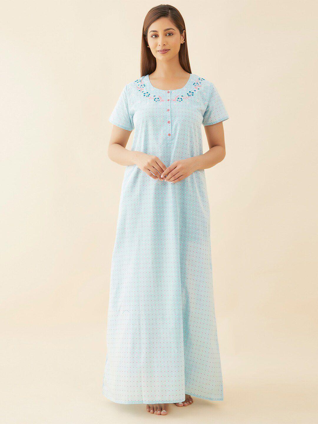 maybell polka dots printed pure cotton maxi nightdress