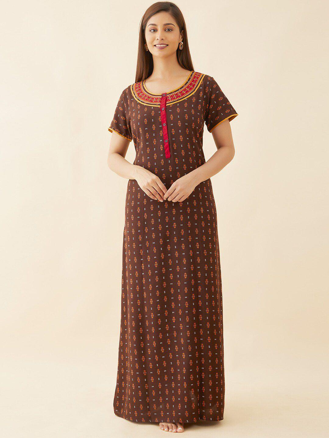 maybell brown printed maxi nightdress