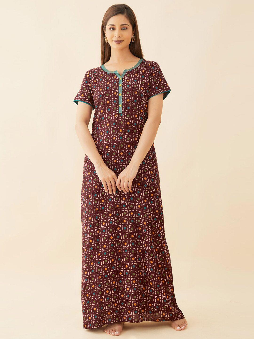 maybell maroon printed maxi nightdress