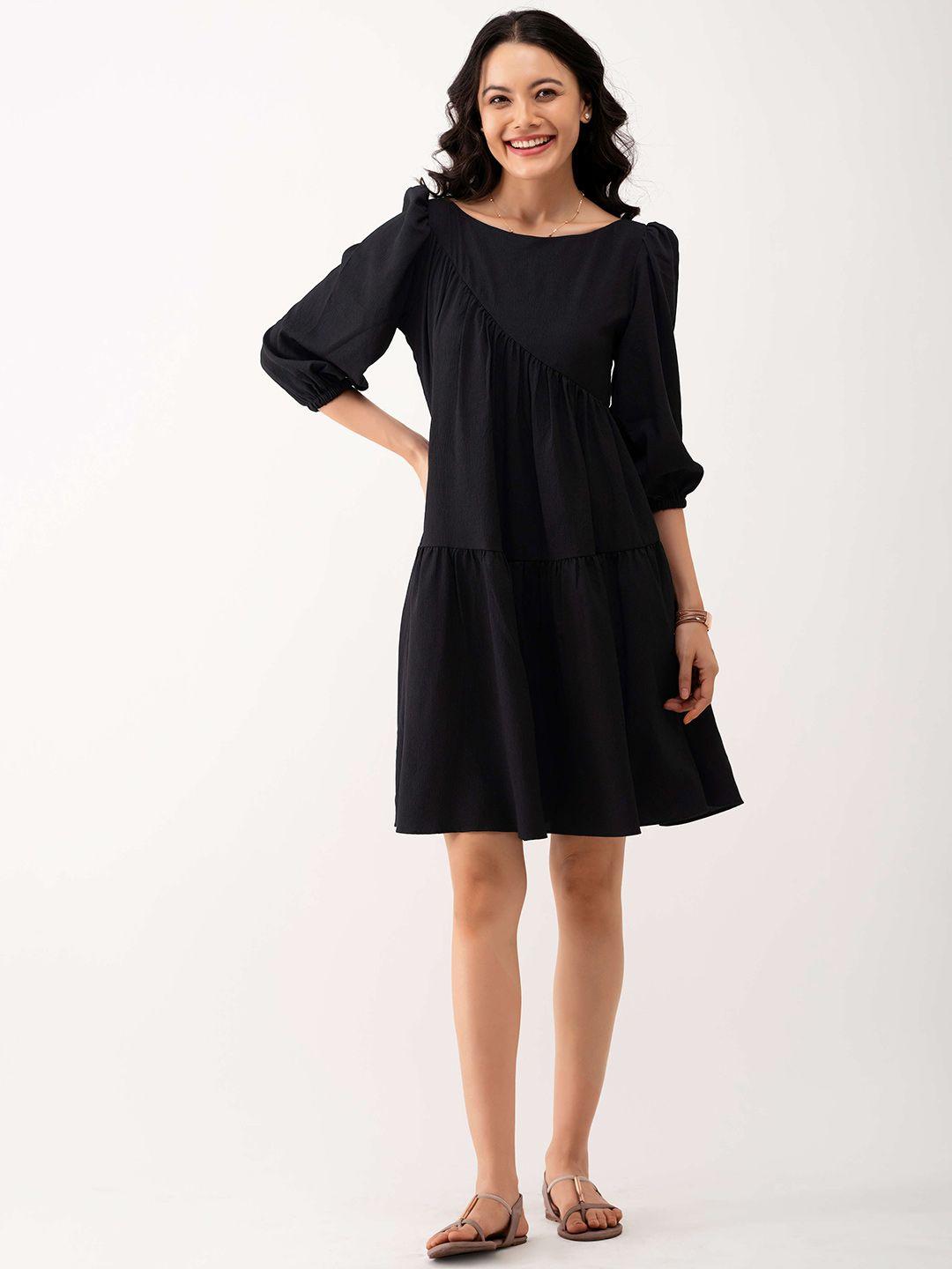 aask black crepe a-line dress