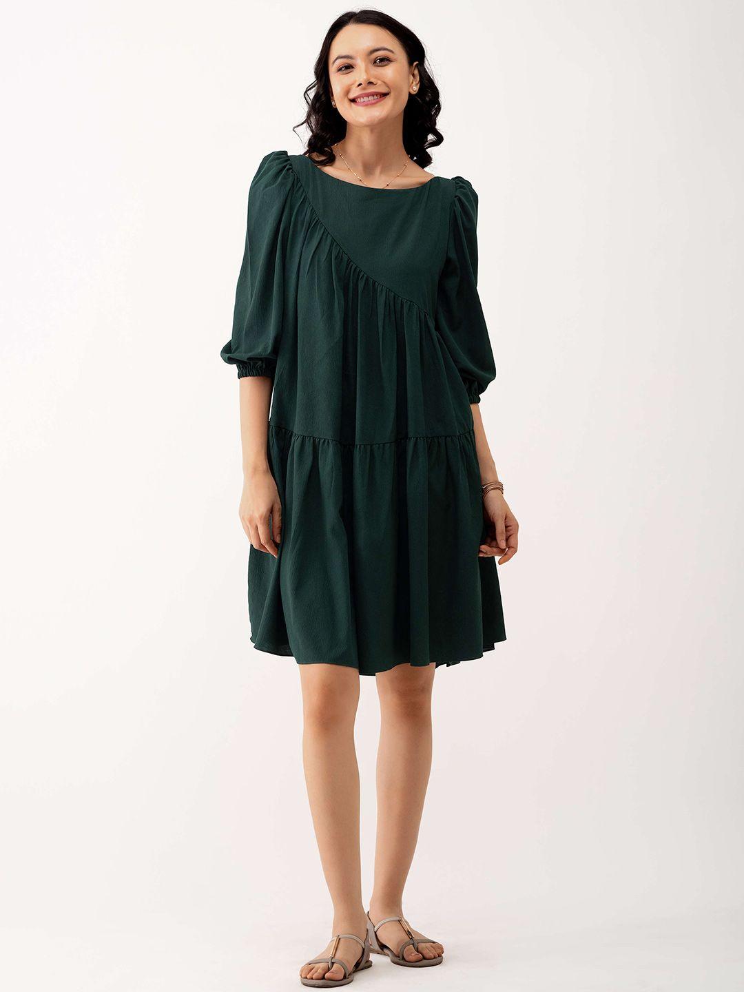 aask green flutter sleeve crepe a-line dress