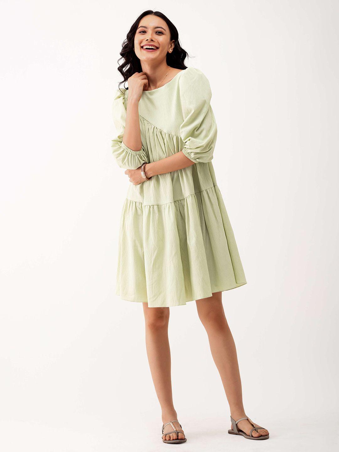 aask green crepe fit & flare dress