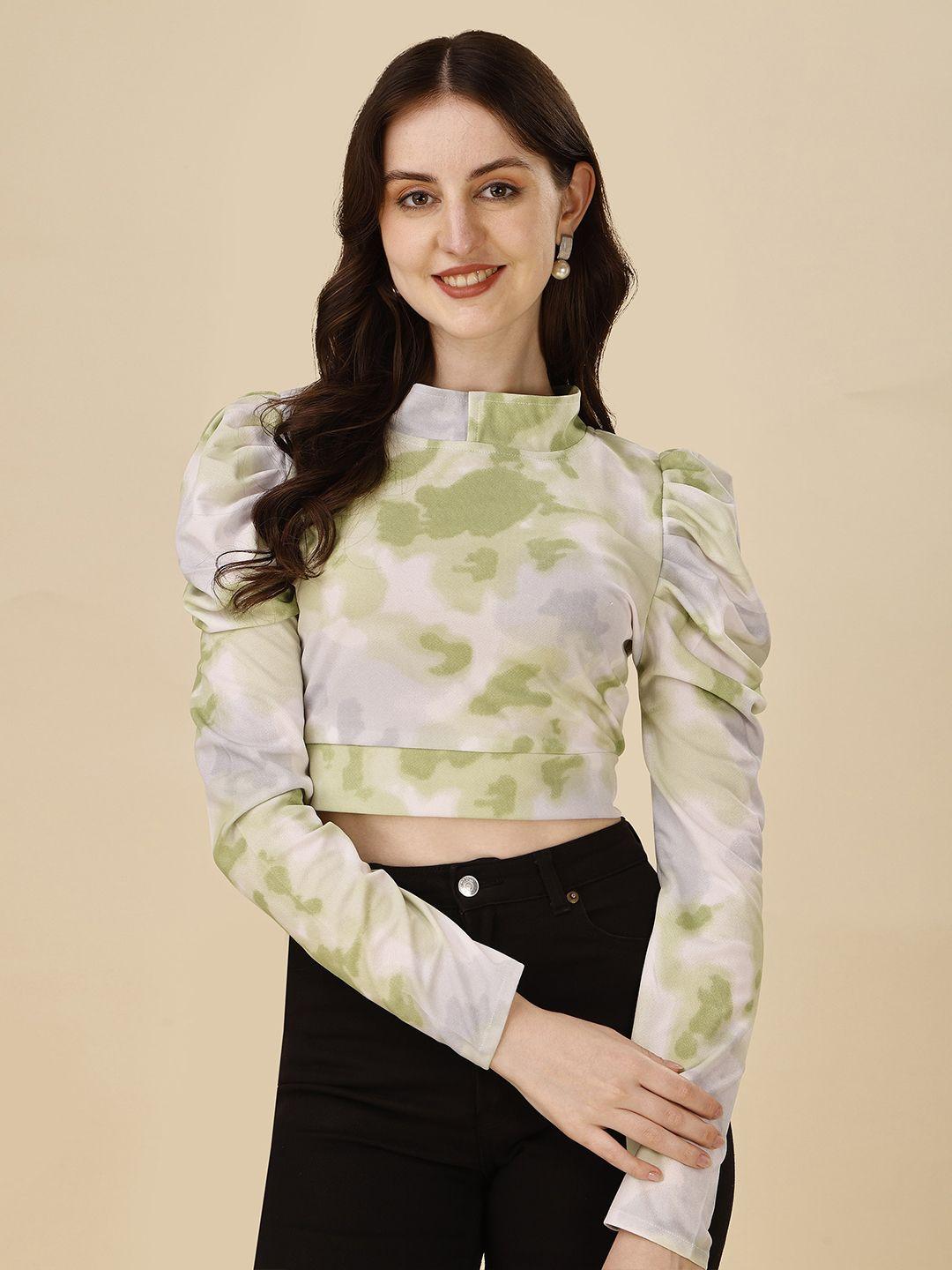 paralians multicoloured print crepe crop top