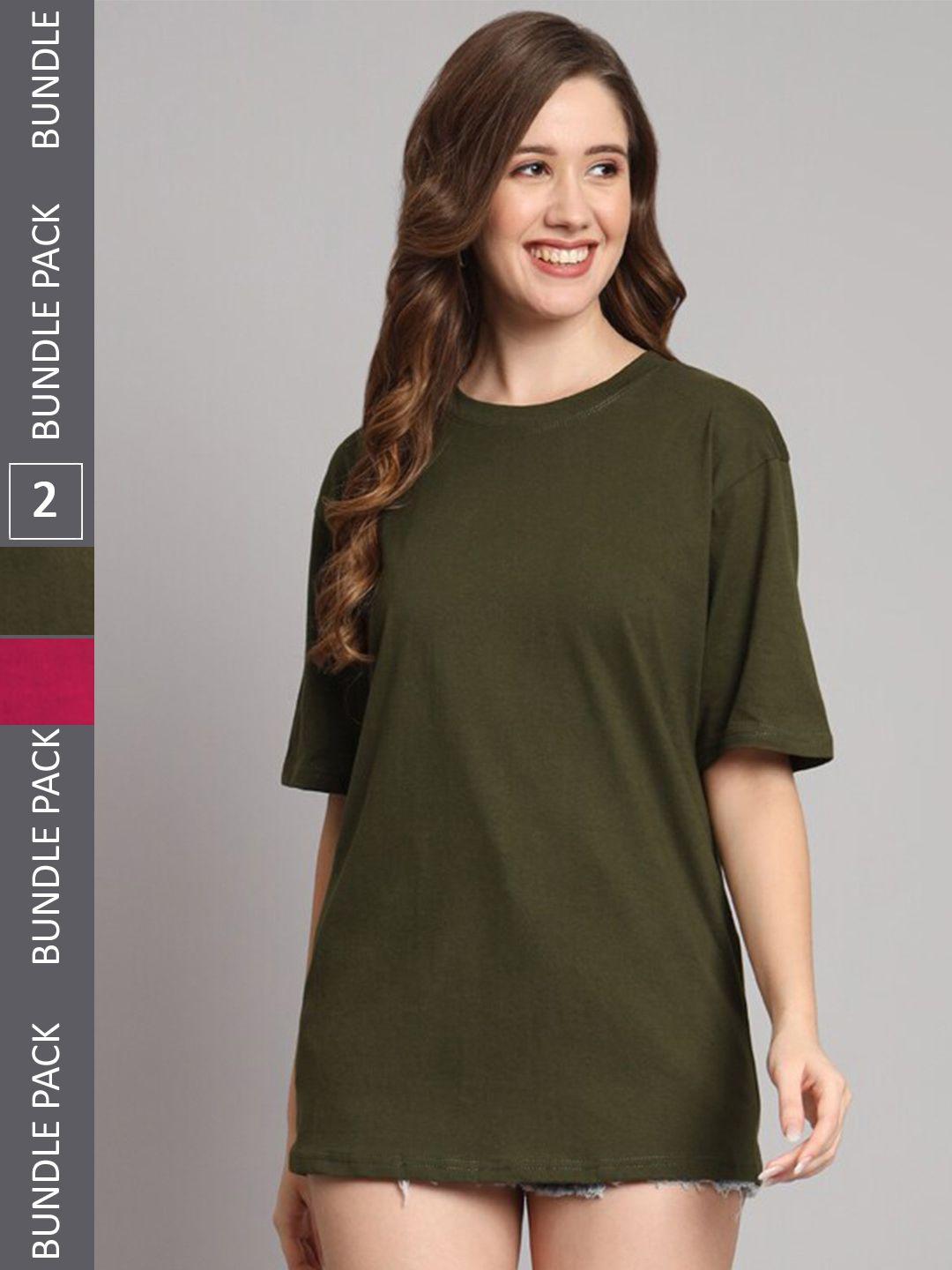 funday fashion women olive green 2 pockets loose t-shirt