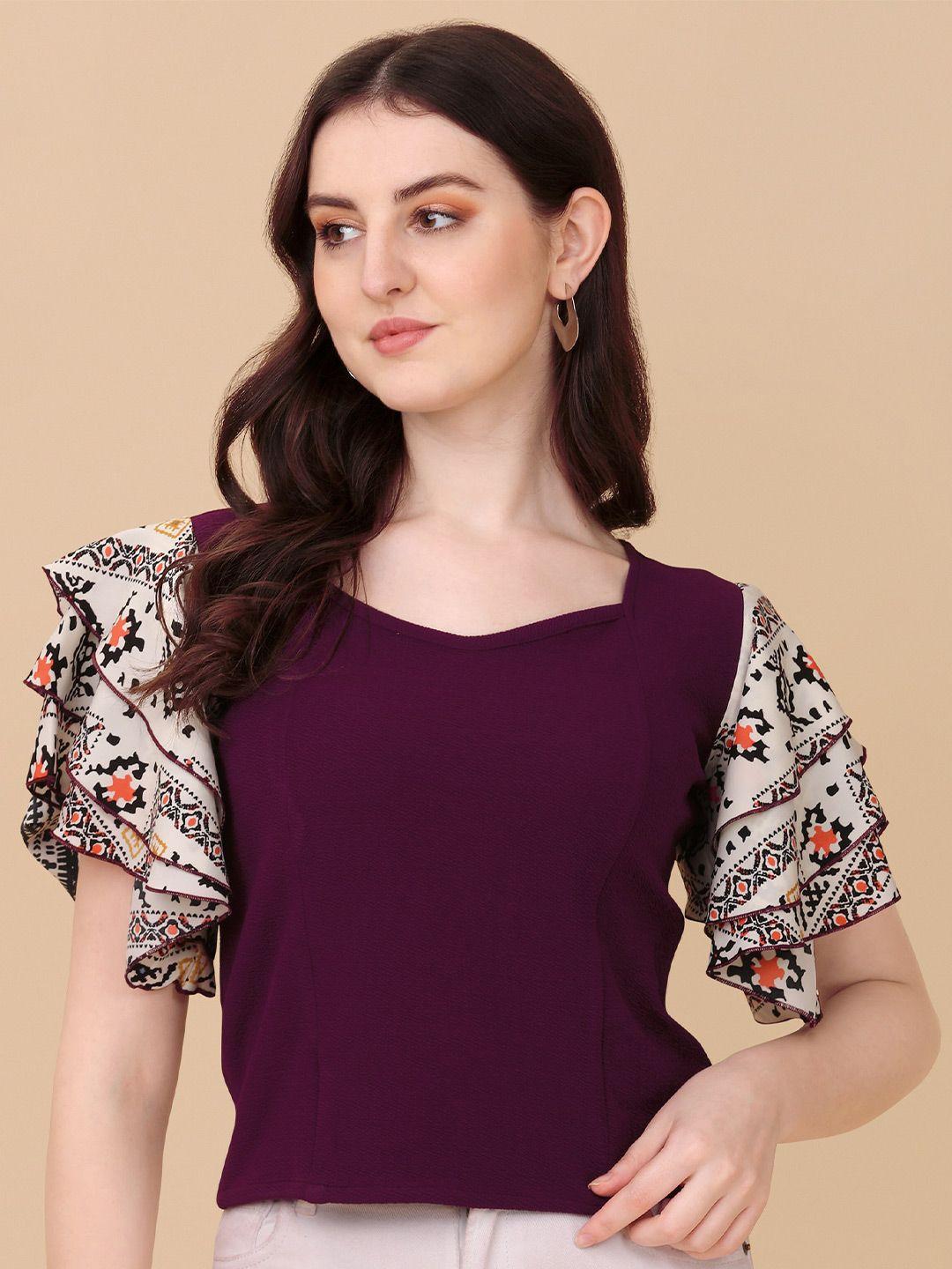 paralians purple print crepe top