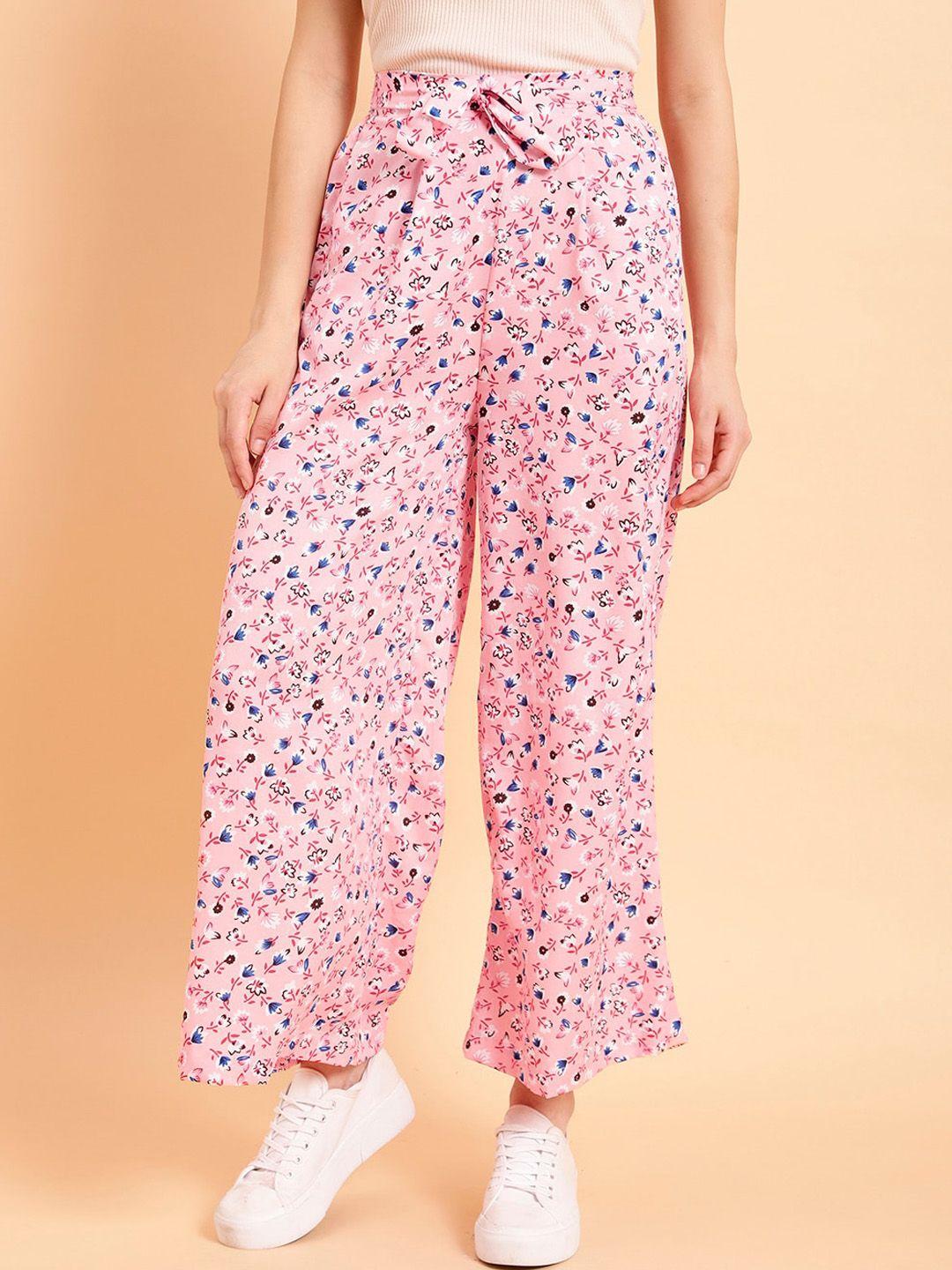 mint street women floral printed mid rise plain parallel trousers