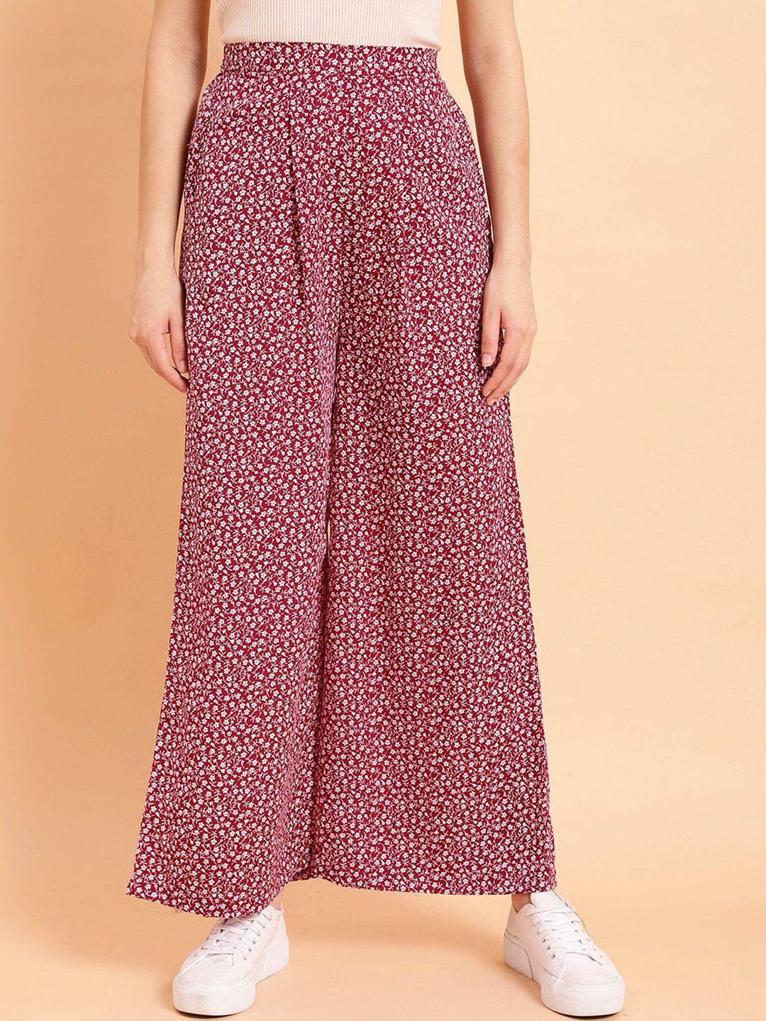 mint street women floral printed mid rise plain parallel trousers