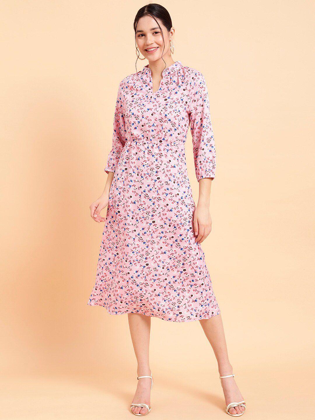 mint street mandarin collar floral printed midi fit & flare dress