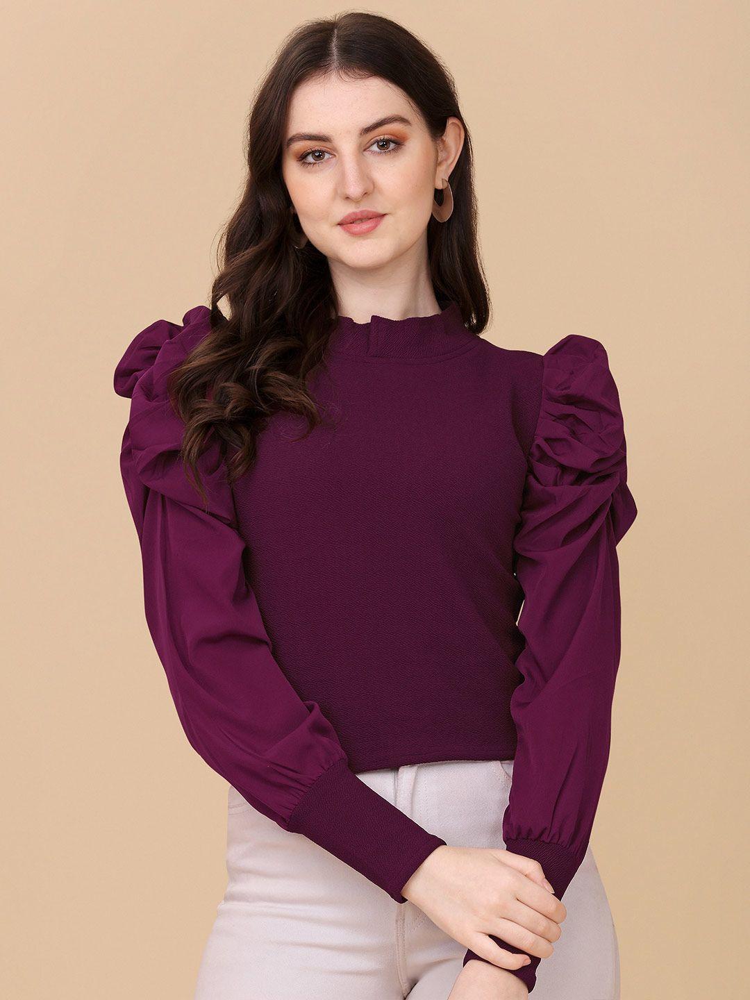 paralians purple puff sleeve crepe top