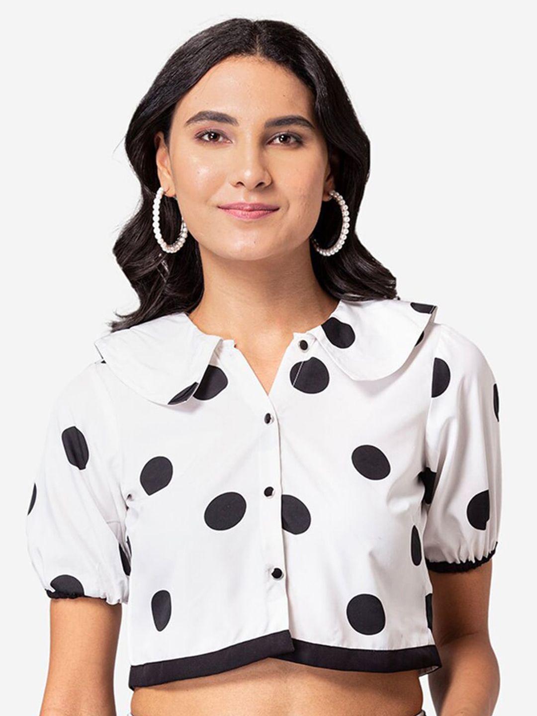 baesd polka dot printed above the keyboard collar crop top