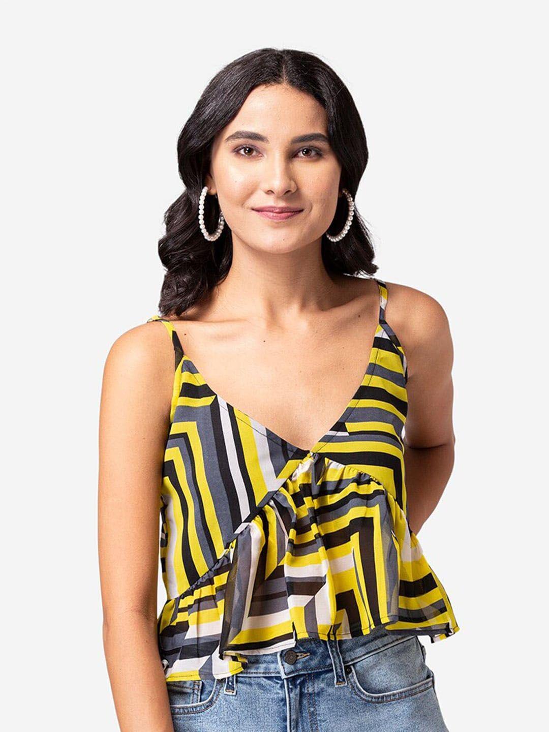 baesd geometric printed shoulder straps a-line top