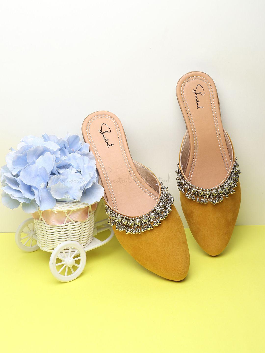 shoestail embellished ethnic mules