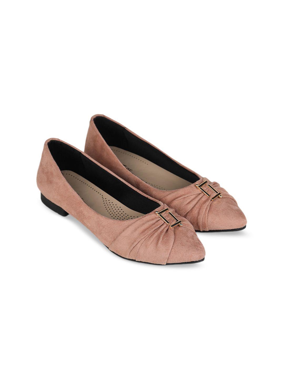 shezone women peach-coloured striped ballerinas flats