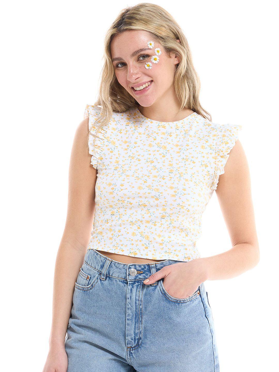 terranova floral print ruffles crop top