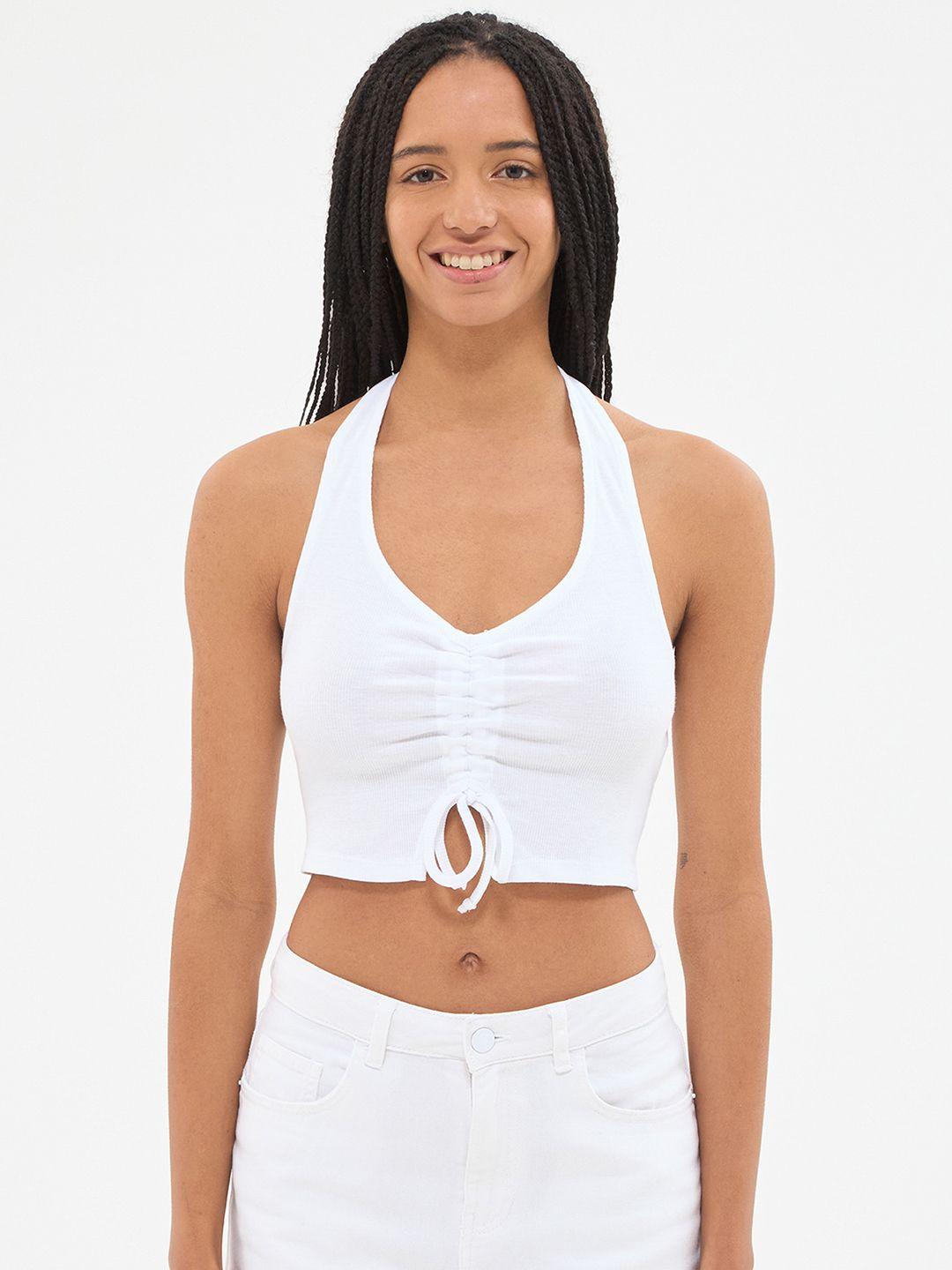 terranova halter neck ruched cotton crop top