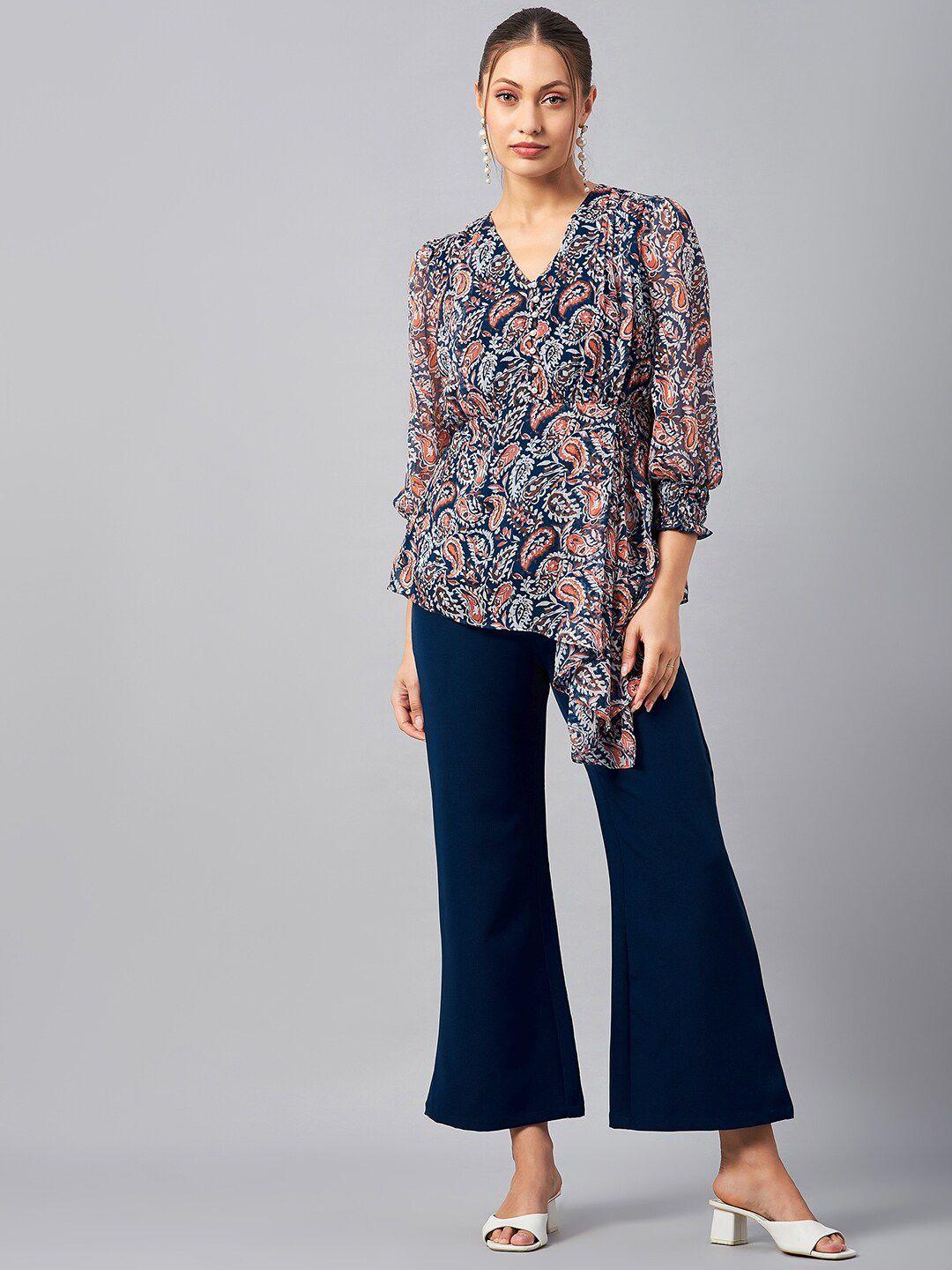 antheaa printed v-neck tunic with trousers