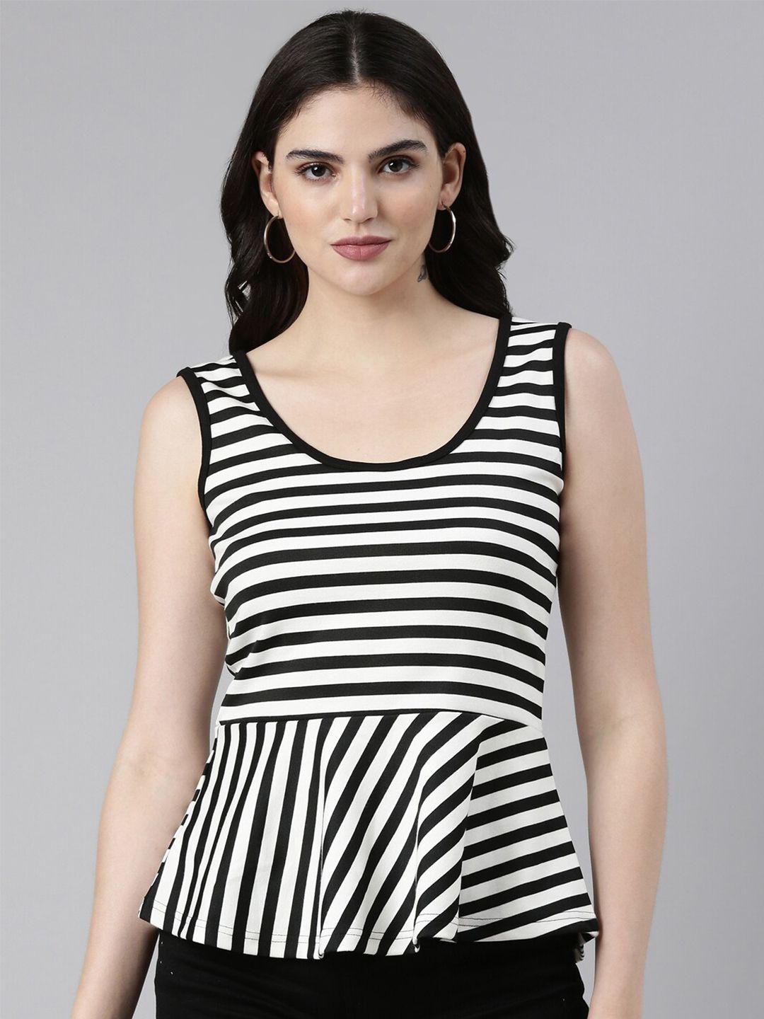 showoff striped sleeveless peplum top