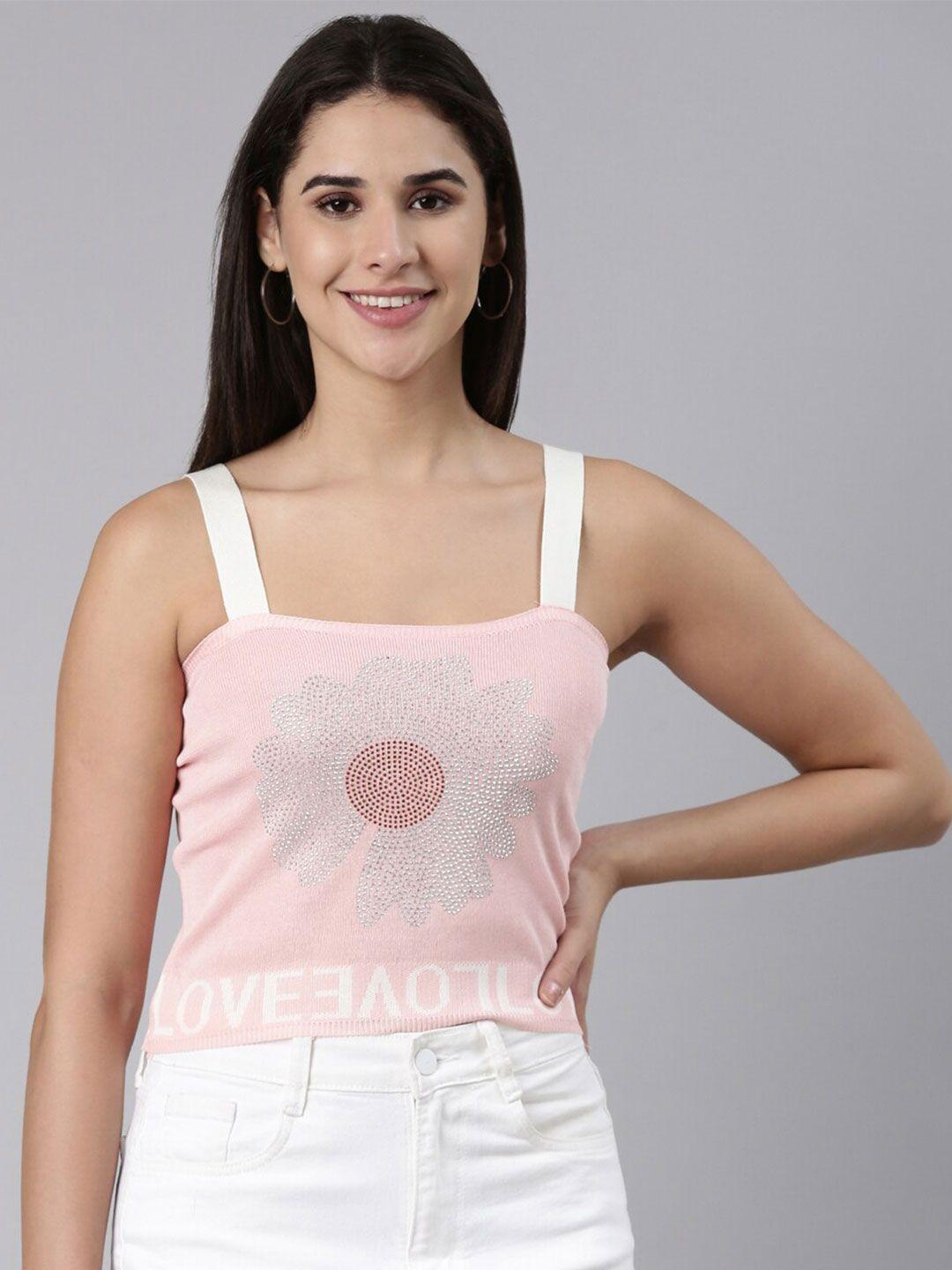 showoff embellished acrylic sleeveless crop top