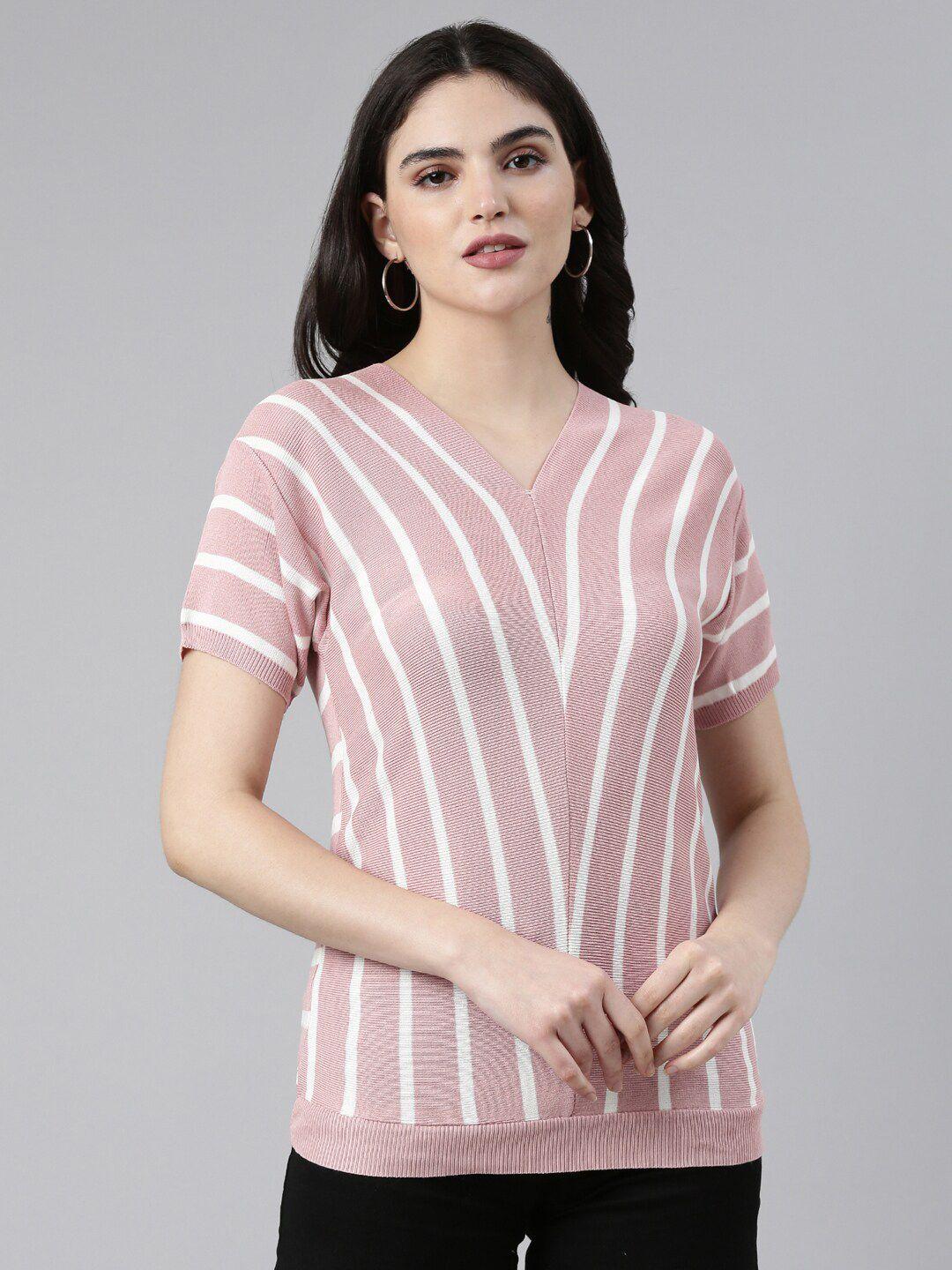 showoff striped v-neck cotton top