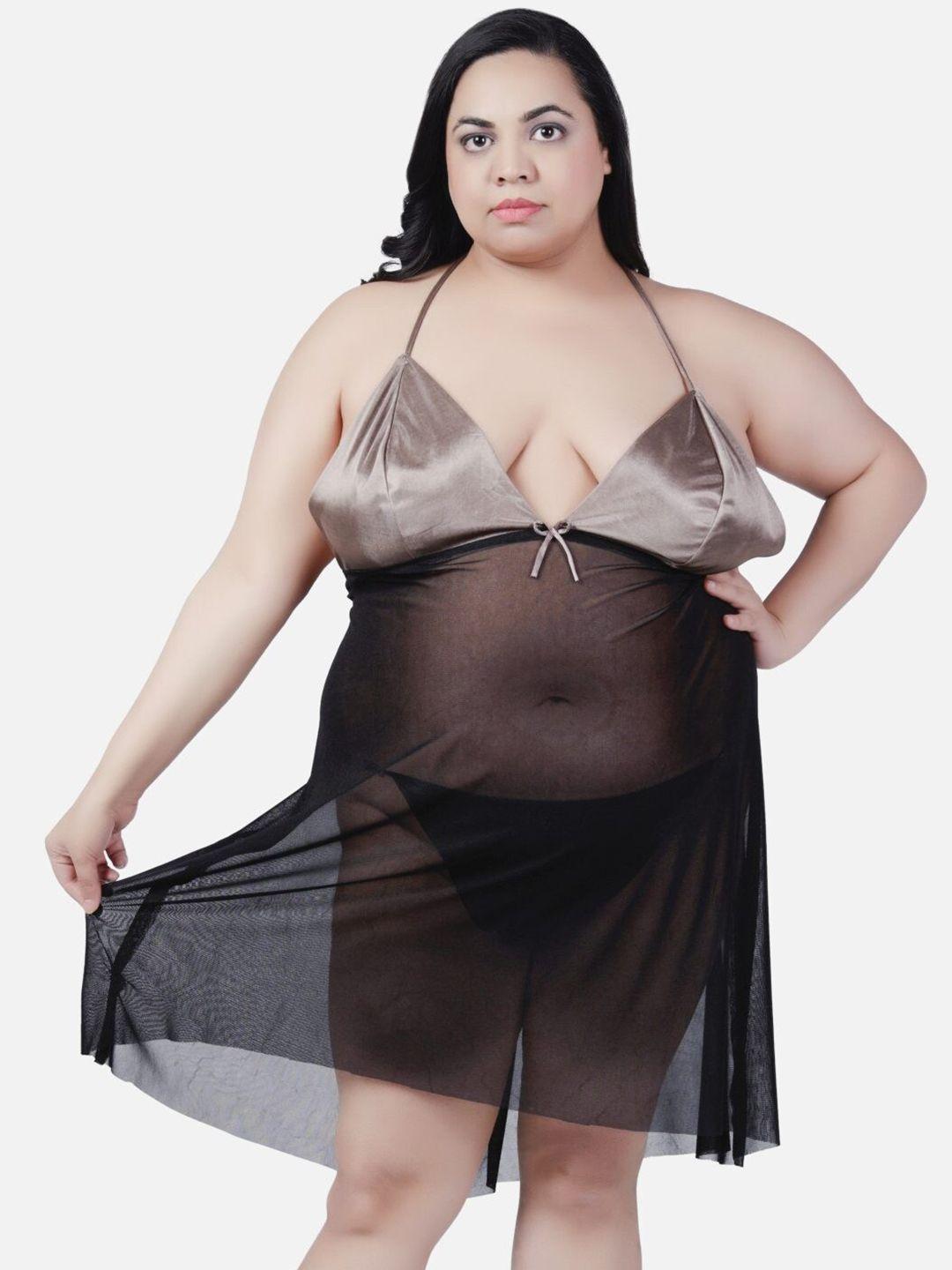 klamotten taupe & black halter neck baby doll