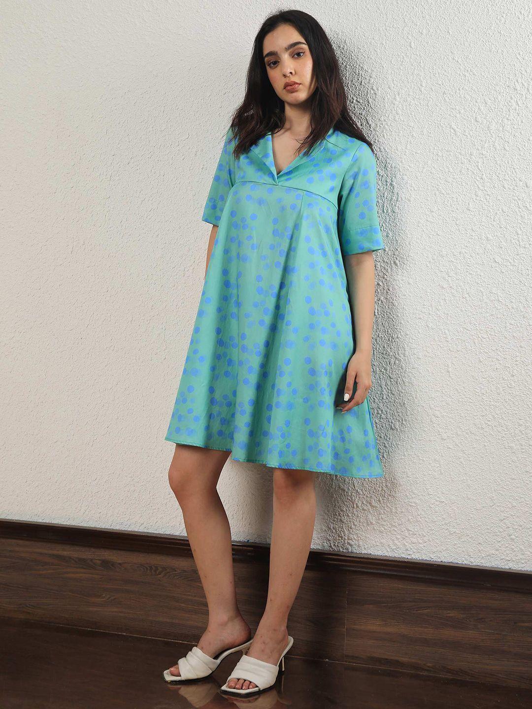 rareism polka dot printed cotton a line dress