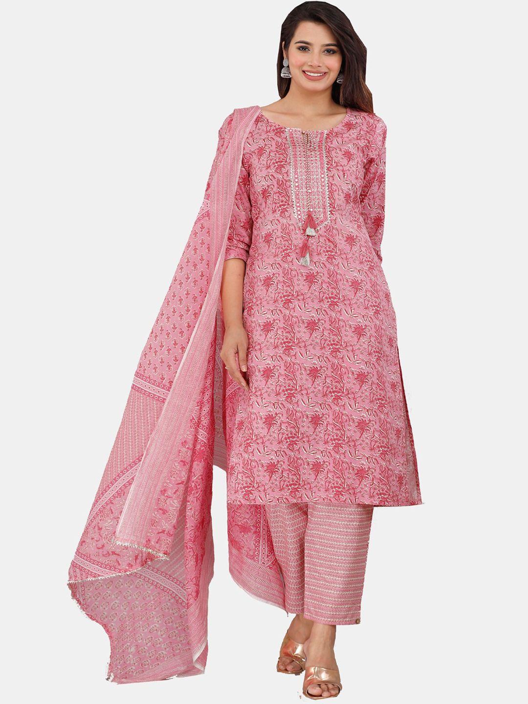 kalini floral printed regular gotta patti pure cotton kurta with trousers & dupatta