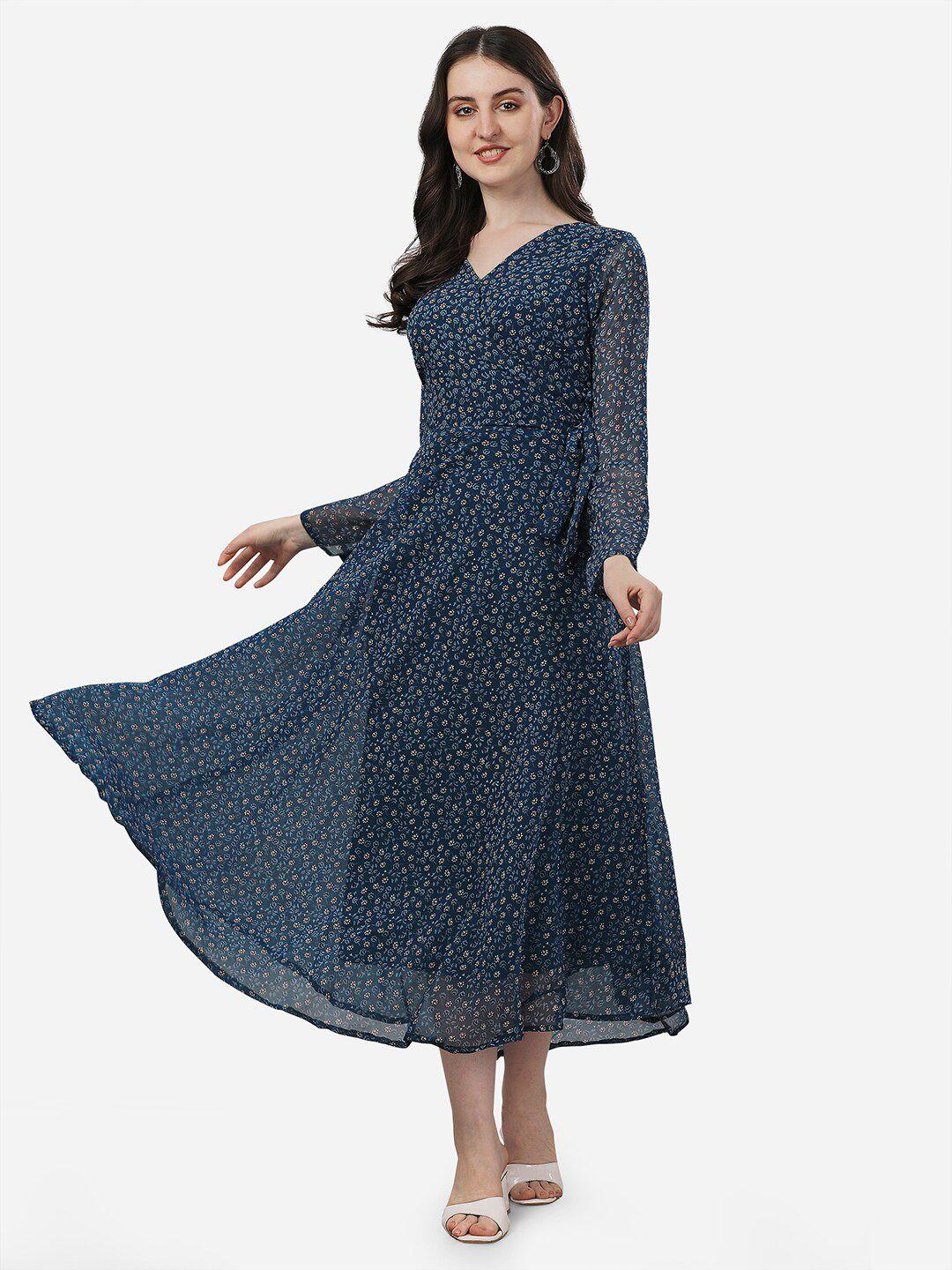 fashion2wear blue polka dot print georgette fit & flare midi dress