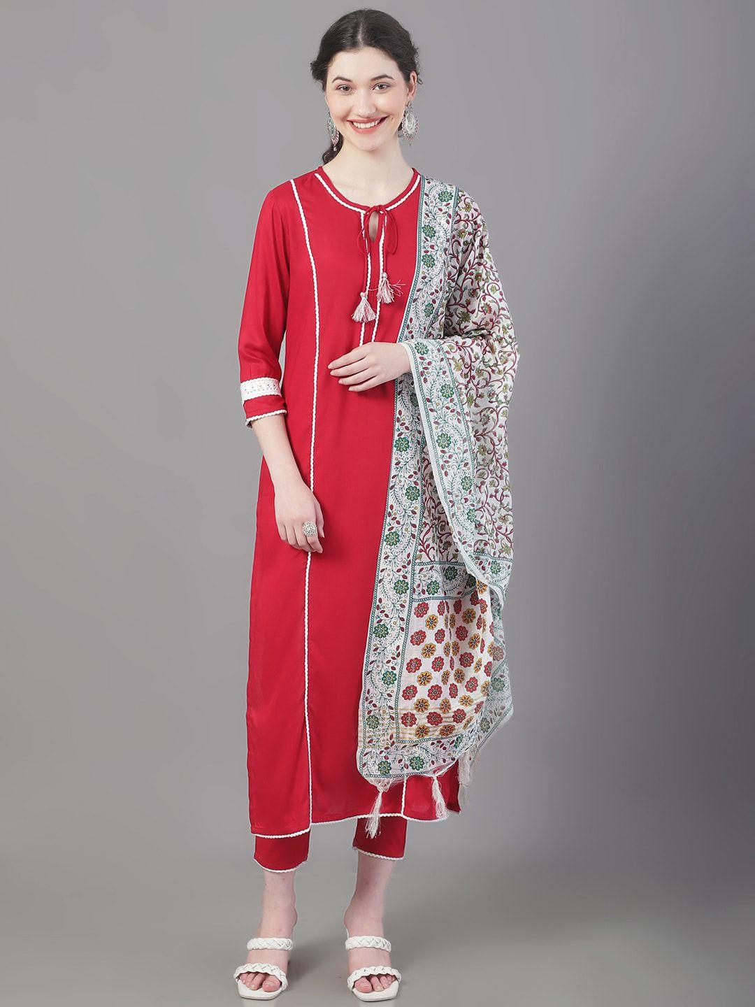 tulsattva tie-up neck panelled kurta with trousers & dupatta