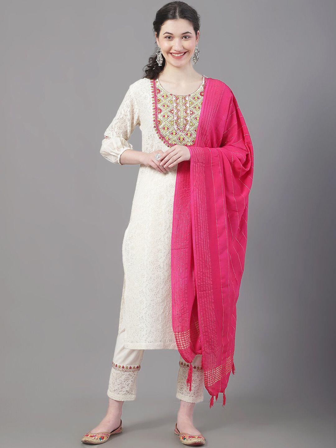 tulsattva embroidered pure cotton kurta with trousers & dupatta