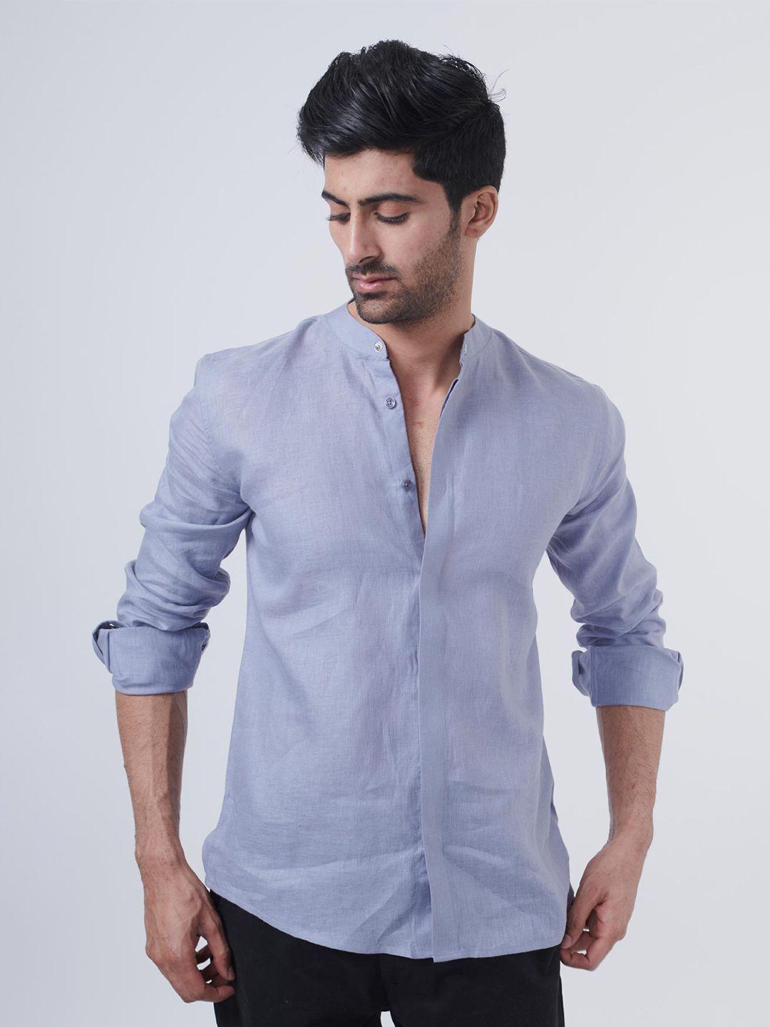 beyours men blue classic opaque casual shirt