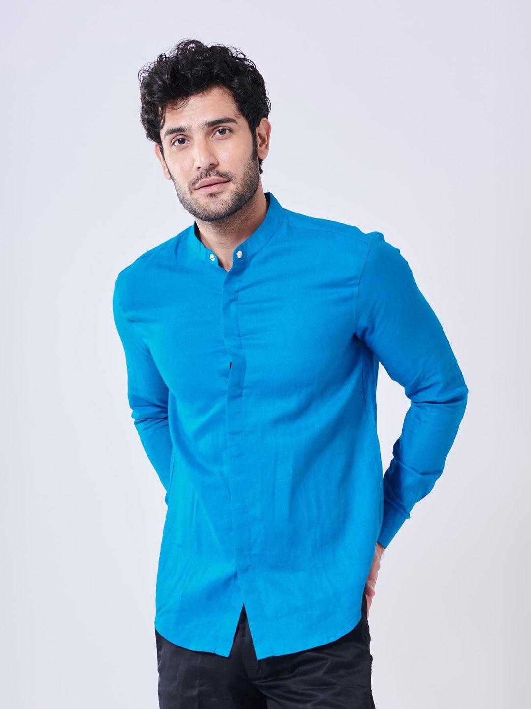 beyours men blue classic opaque casual shirt