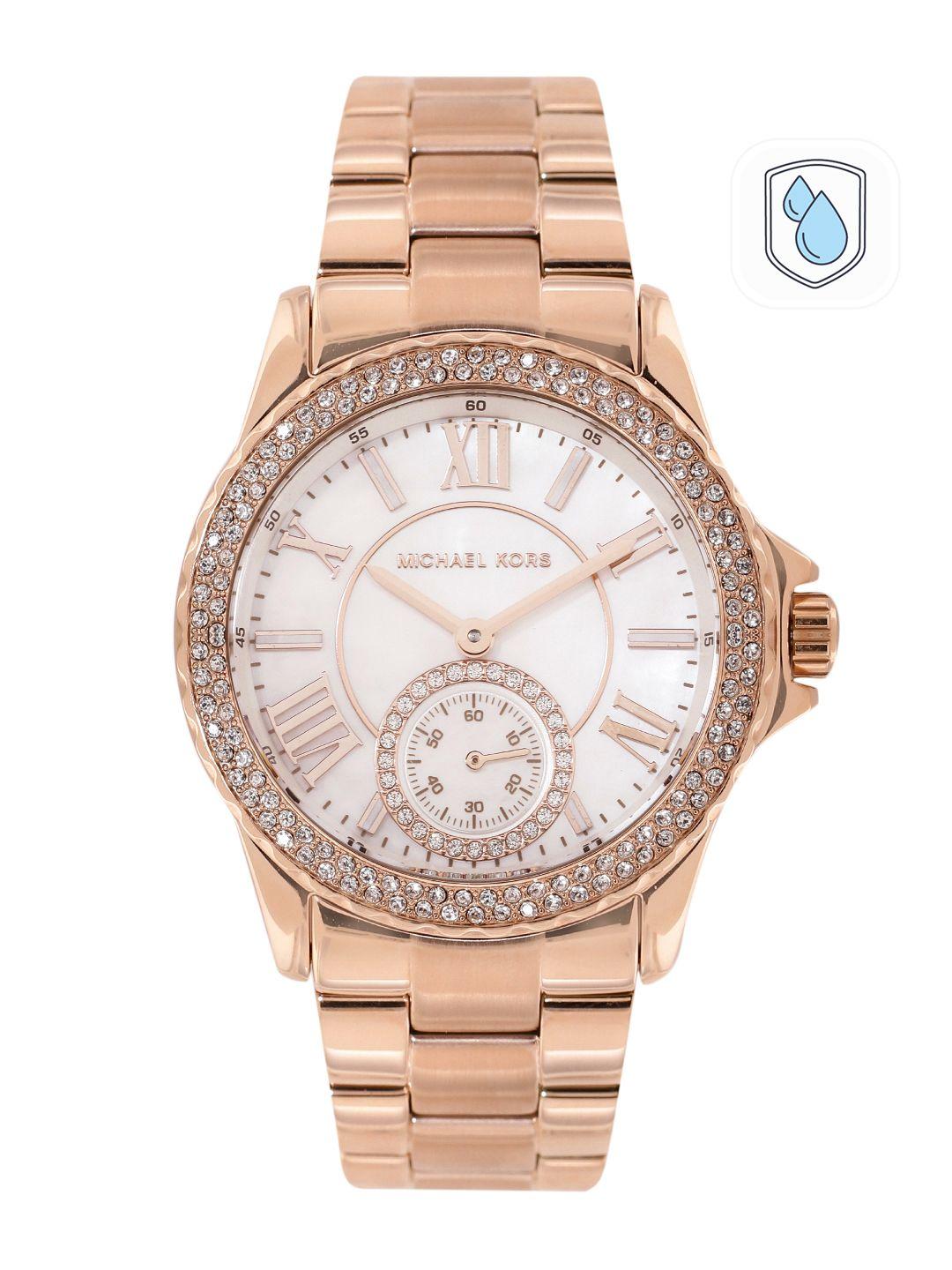 michael kors women embellished everest bracelet style analogue watch mk7364-rose gold