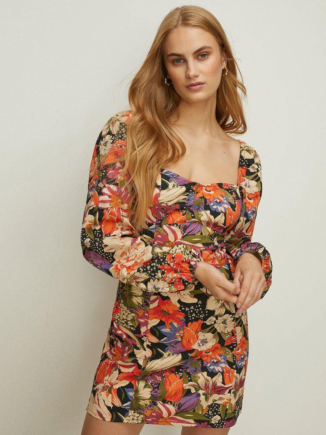 oasis cotton belted floral print mini dress