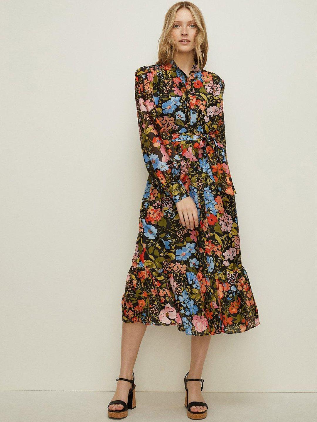 oasis floral print organza a-line midi dress