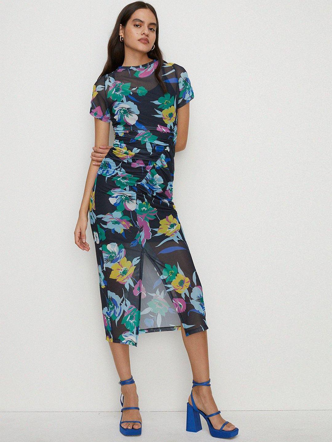 oasis ruched detail floral print midi dress