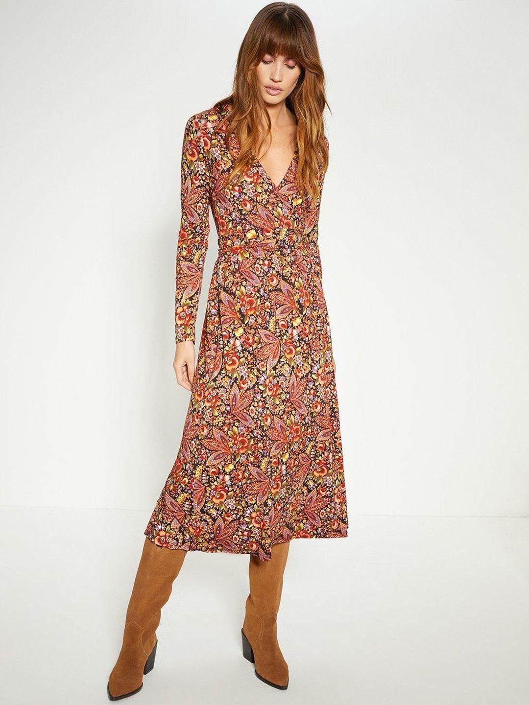 oasis jersey paisley print wrap midi dress