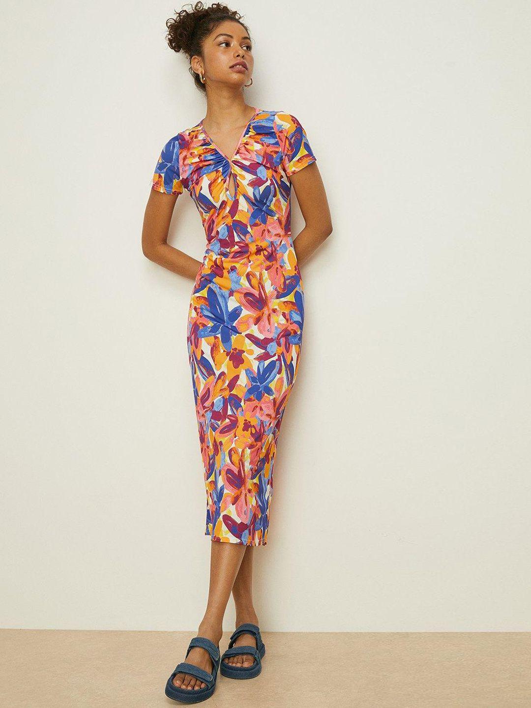 oasis floral printed cut-out detail sheath midi dress