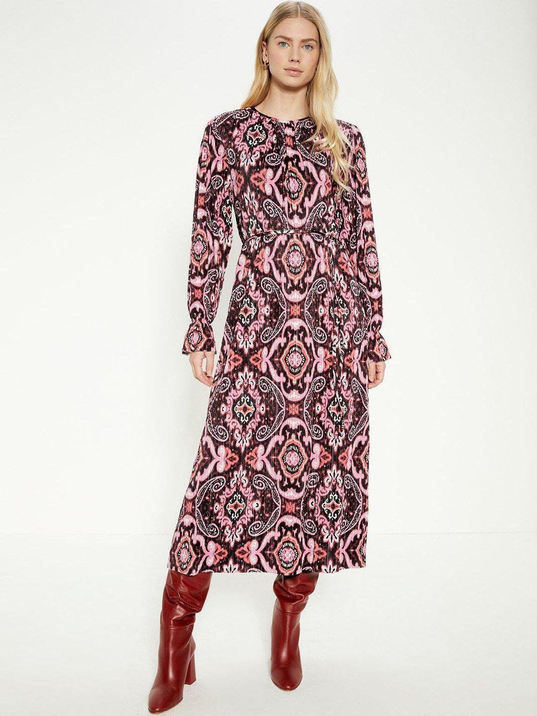 oasis paisley print plisse a-line midi dress