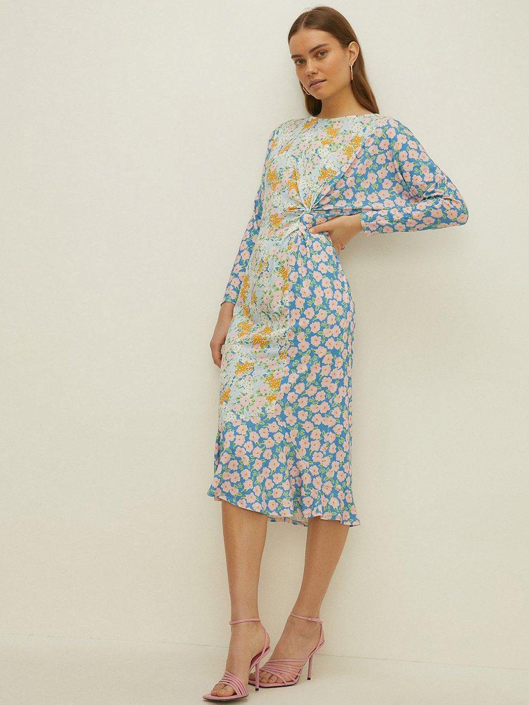 oasis floral print batwing sleeves twisted midi dress