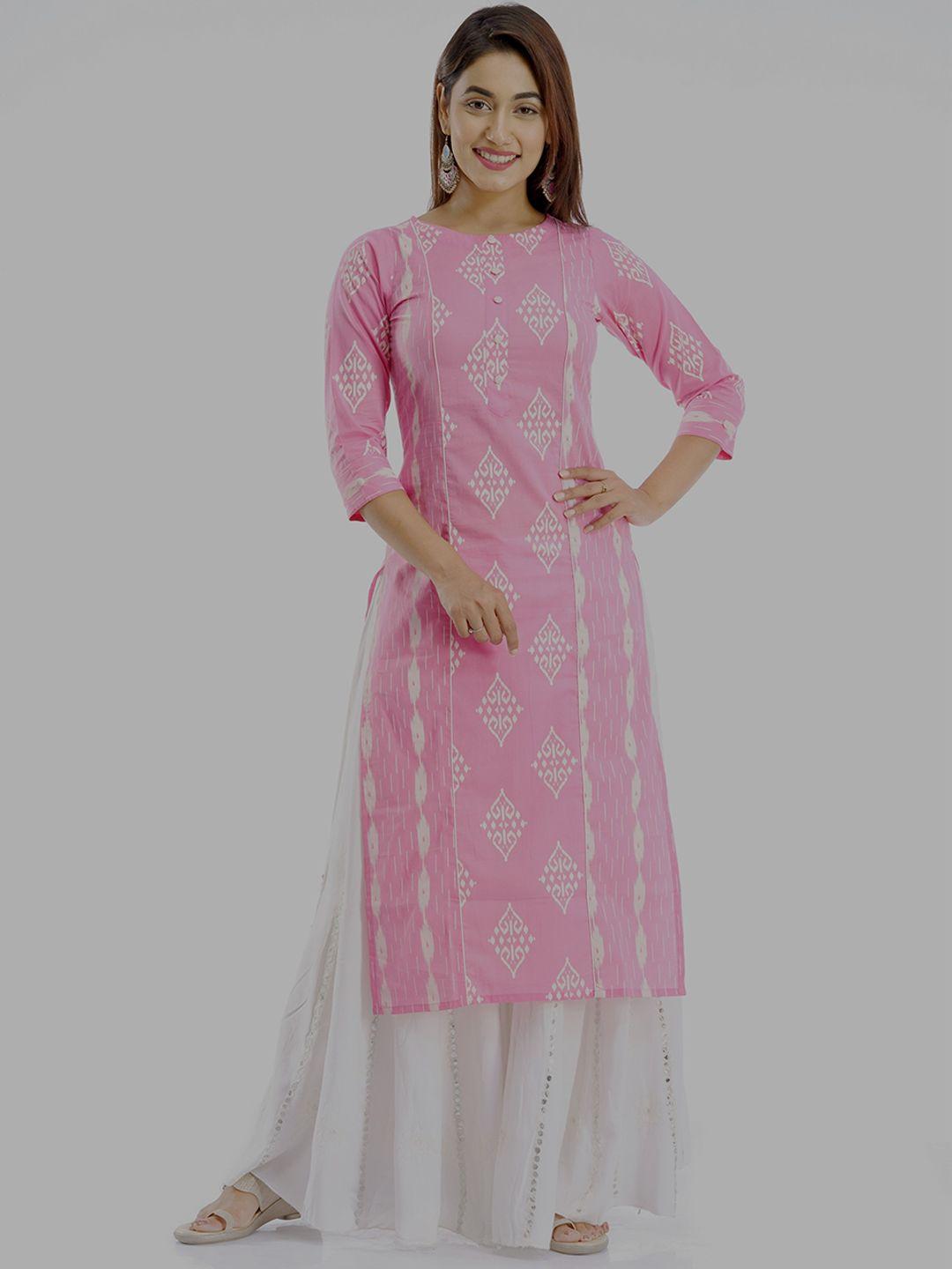 parchhai women pink ethnic motifs thread work kurta