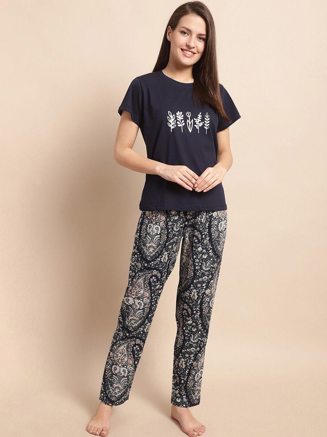 boston club ethnic motifs printed night suit